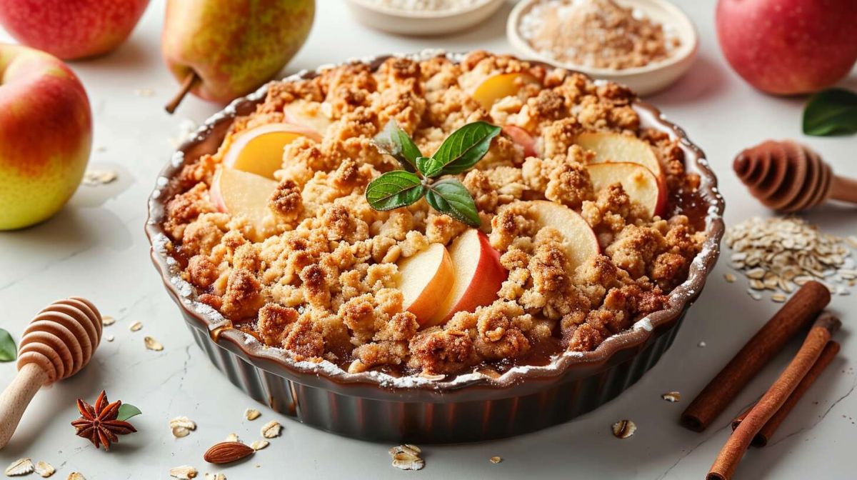 Dégustez un crumble pommes poires sans beurre, léger et délicieux