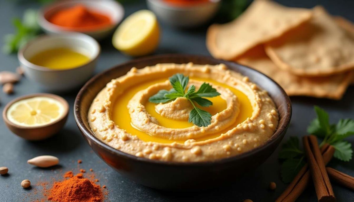 Un houmous de Noël à déguster avec des chips de sarrasin